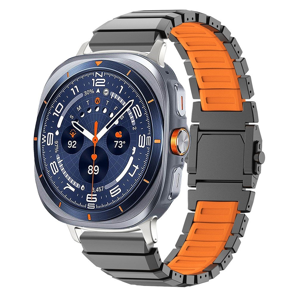 Samsung Galaxy Watch Ultra 2 / Ultra (47mm) Magnetisk Metal Rem m. Silikone Foring - Grå / Orange