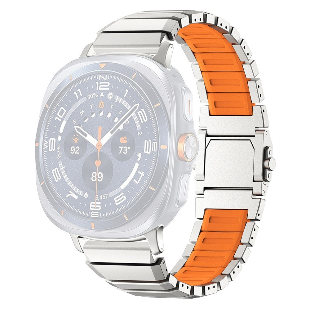 Samsung Galaxy Watch Ultra 2 / Ultra (47mm) Magnetisk Metal Rem m. Silikone Foring - Sølv / Orange