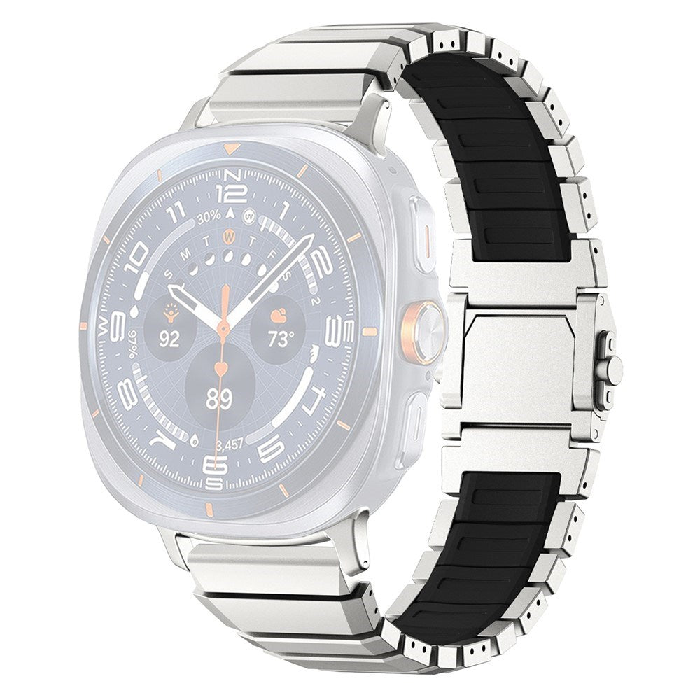 Samsung Galaxy Watch Ultra 2 / Ultra (47mm) Magnetisk Metal Rem m. Silikone Foring - Sølv / Sort