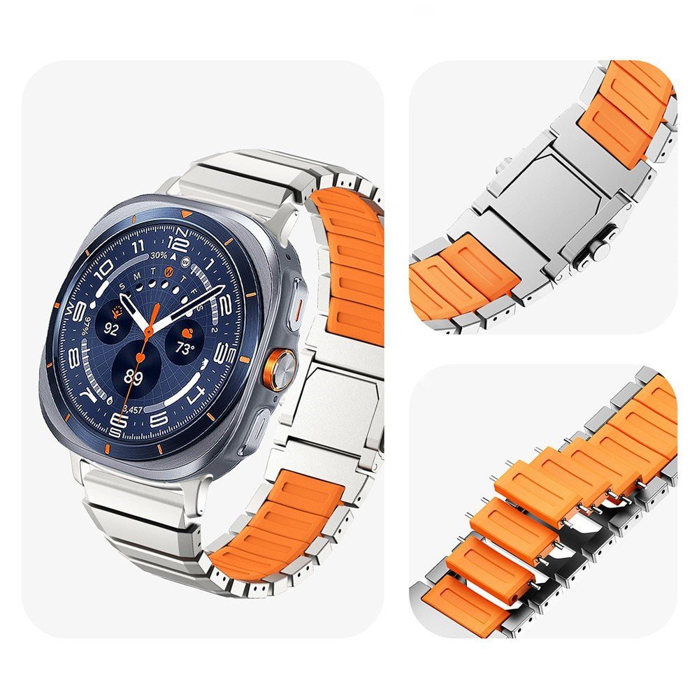 Samsung Galaxy Watch Ultra 2 / Ultra (47mm) Magnetisk Metal Rem m. Silikone Foring - Sølv / Sort