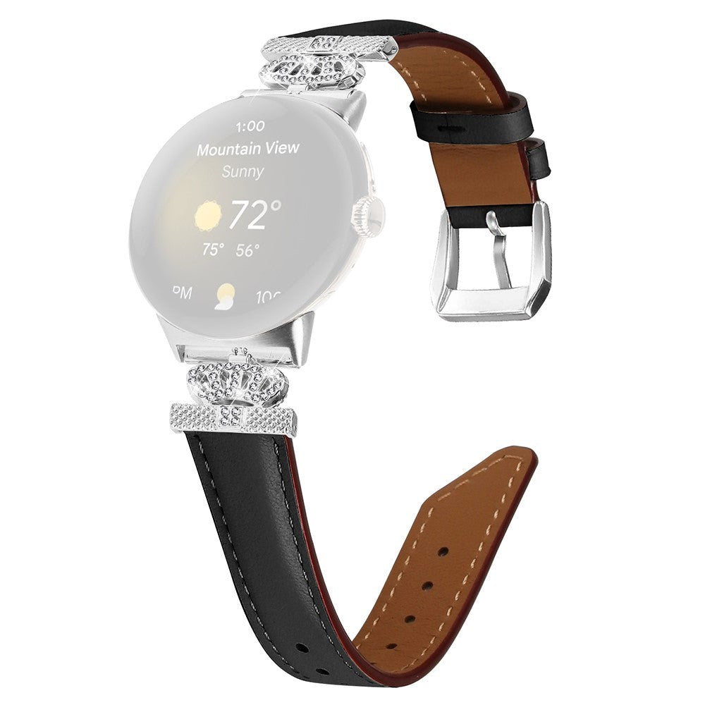 Google Pixel Watch 1/2/3 skinnklokkerem m. Sølv Rhinestone-spenne - Svart