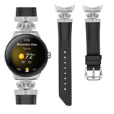 Google Pixel Watch 1/2/3 skinnklokkerem m. Sølv Rhinestone-spenne - Svart