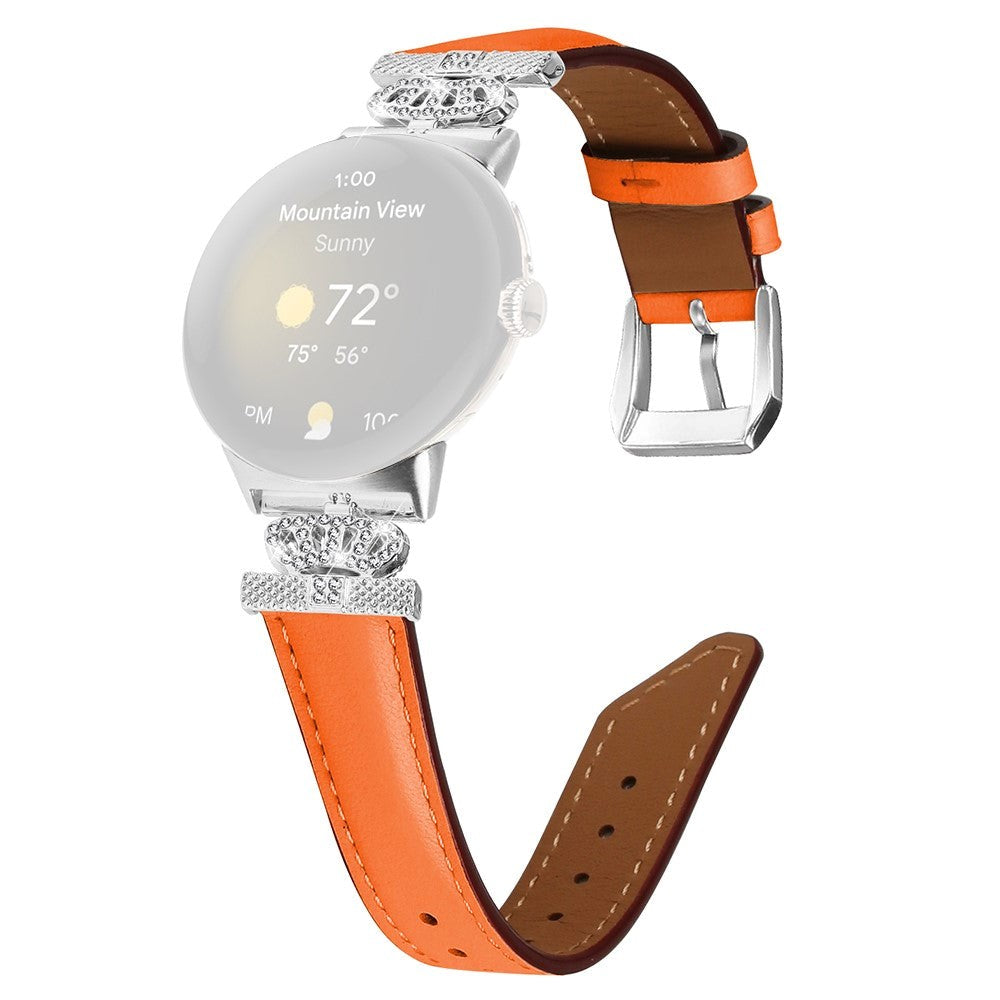 Google Pixel Watch 1/2/3 skinnklokkerem m. Sølv Rhinestone-spenne - oransje