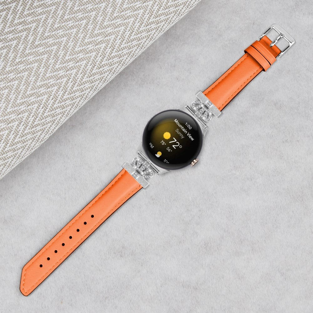 Google Pixel Watch 1/2/3 skinnklokkerem m. Sølv Rhinestone-spenne - oransje