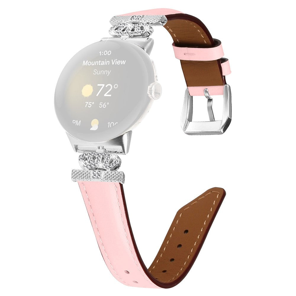 Google Pixel Watch 1/2/3 skinnklokkerem m. Sølv Rhinestone-spenne - Rosa