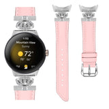 Google Pixel Watch 1/2/3 skinnklokkerem m. Sølv Rhinestone-spenne - Rosa