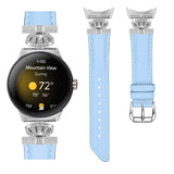 Google Pixel Watch 1/2/3 skinnklokkerem m. Sølv Rhinestone-spenne - Blå