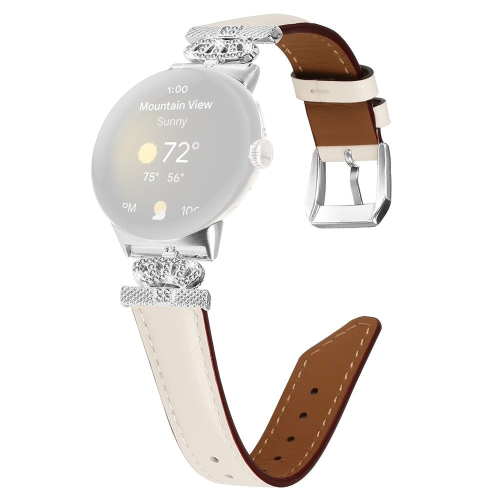 Google Pixel Watch 1/2/3 skinnklokkerem m. Sølv Rhinestone-spenne - Beige