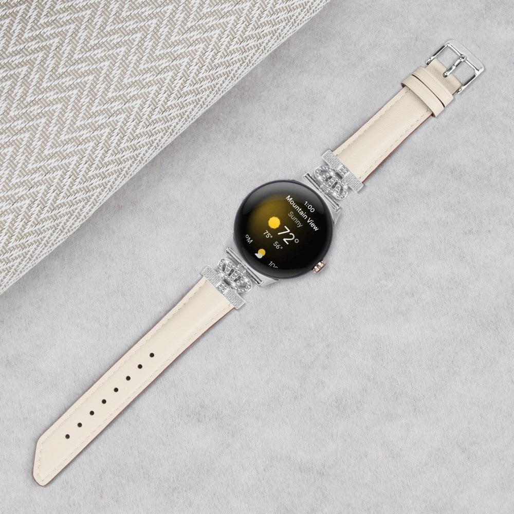 Google Pixel Watch 1/2/3 skinnklokkerem m. Sølv Rhinestone-spenne - Beige