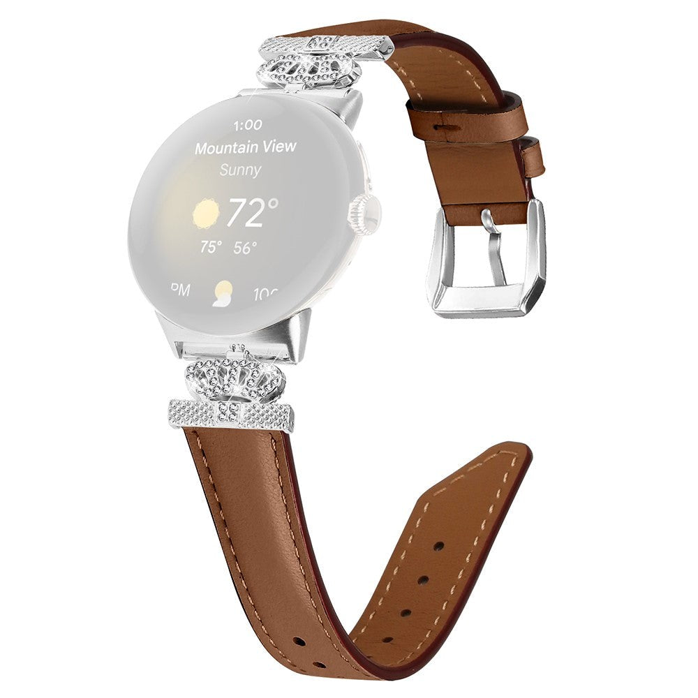 Google Pixel Watch 1/2/3 skinnklokkerem m. Sølv Rhinestone-spenne - Brun