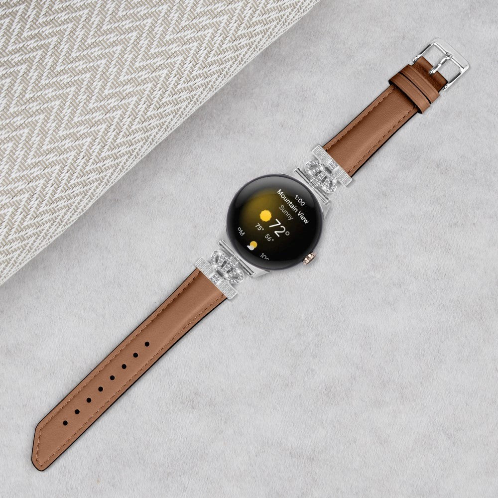 Google Pixel Watch 1/2/3 skinnklokkerem m. Sølv Rhinestone-spenne - Brun