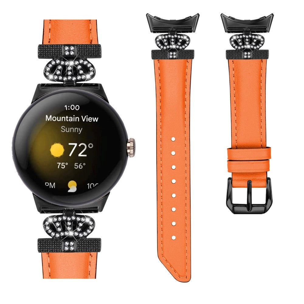 Google Pixel Watch 1/2/3 skinnklokkerem m. Svart Rhinestone-spenne - oransje