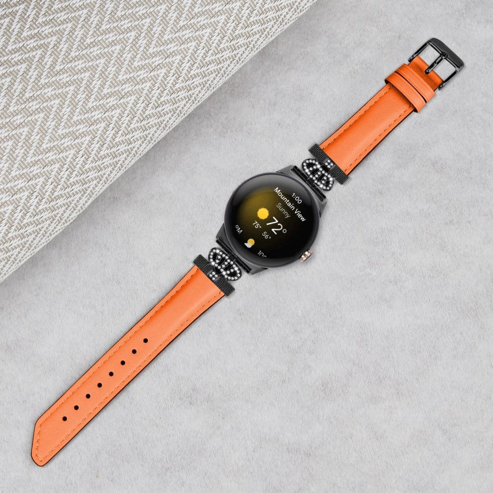 Google Pixel Watch 1/2/3 skinnklokkerem m. Svart Rhinestone-spenne - oransje