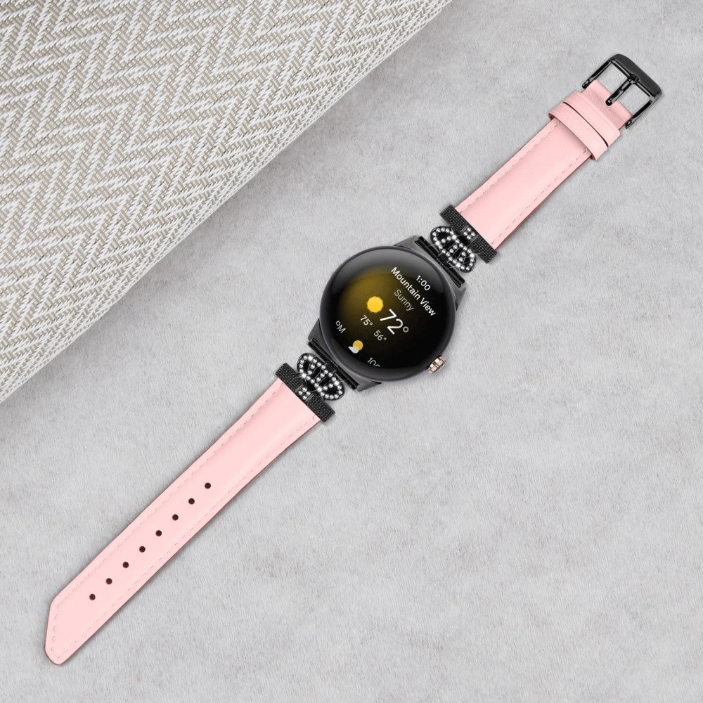 Google Pixel Watch 1/2/3 skinnklokkerem m. Svart Rhinestone-spenne - Rosa