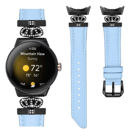 Google Pixel Watch 1/2/3 skinnklokkerem m. Svart Rhinestone-spenne - Blå