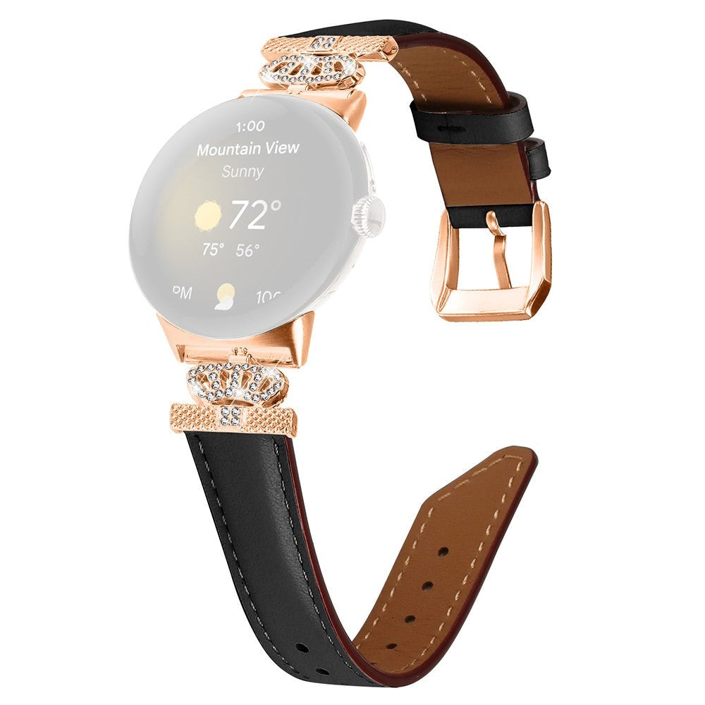 Google Pixel Watch 1/2/3 skinnklokkerem m. Rose Gold Rhinestone Spenne - Svart