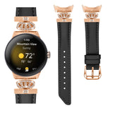 Google Pixel Watch 1/2/3 skinnklokkerem m. Rose Gold Rhinestone Spenne - Svart
