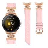 Google Pixel Watch 1/2/3 skinnklokkerem m. Rhinestone-spenne i rosa gull - rosa