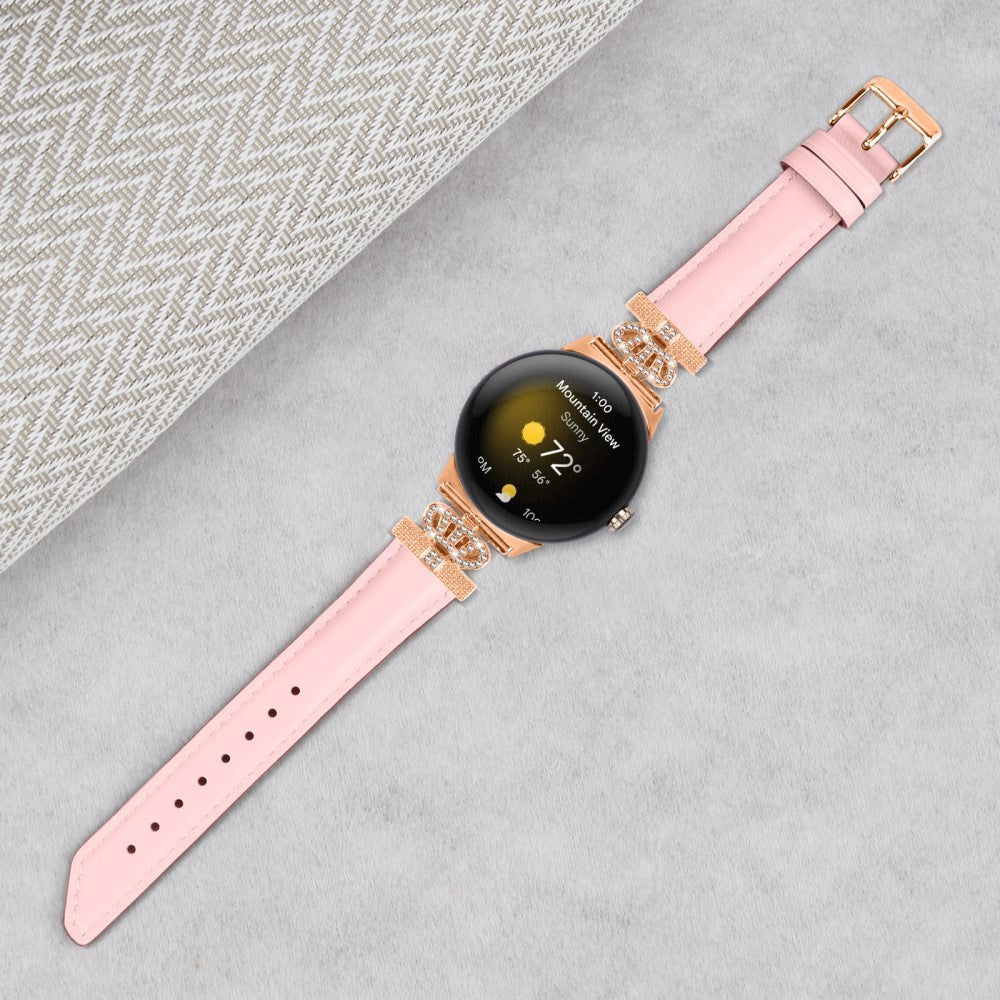 Google Pixel Watch 1/2/3 skinnklokkerem m. Rhinestone-spenne i rosa gull - rosa