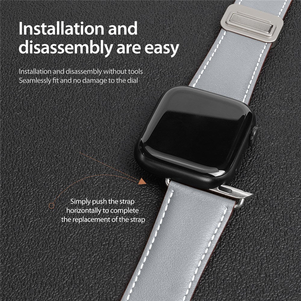 Apple Watch (42/44/SE/45/46/49mm) DUX DUCIS Kunstlæderrem - Grå