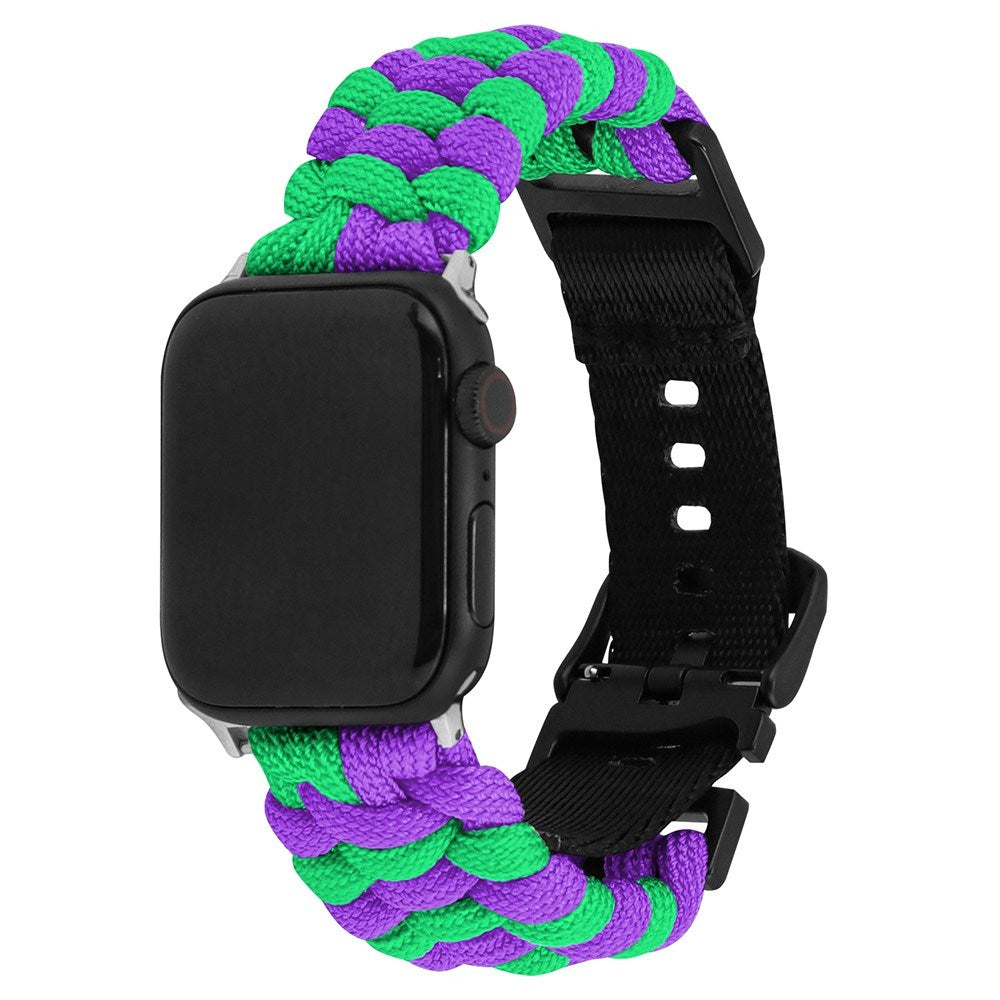 Apple Watch (38/40/SE/41/42mm) EIDERWOOD Tofarvet Flettet Nylon Urrem - Lilla / Grøn