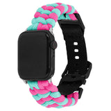Apple Watch (42/44/SE/45/46/49mm) EIDERWOOD Tofarvet Flettet Nylon Urrem - Blå / Lyserød