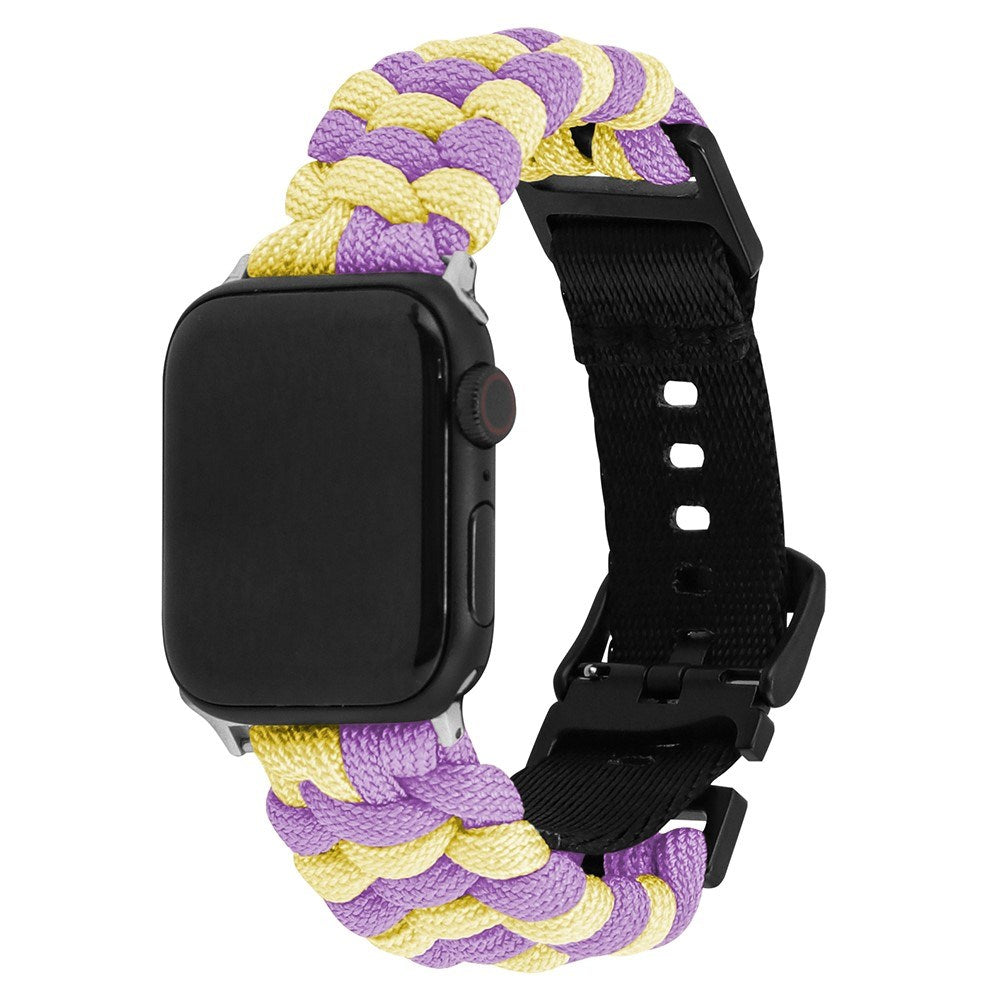 Apple Watch (42/44/SE/45/46/49mm) EIDERWOOD Tofarvet Flettet Nylon Urrem - Gul / Lilla