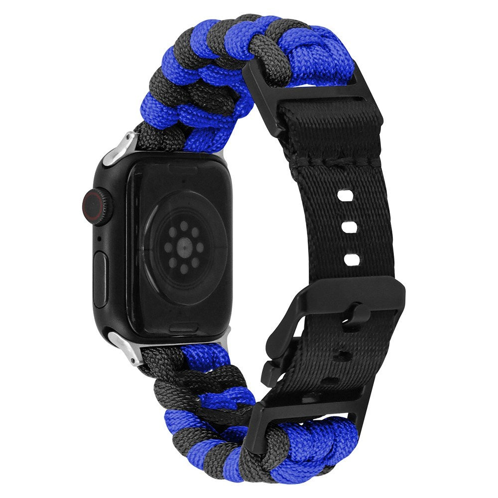 Apple Watch (42/44/SE/45/46/49mm) EIDERWOOD Tofarvet Flettet Nylon Urrem - Blå / Sort