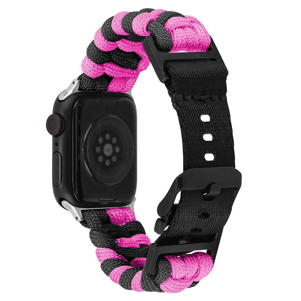 Apple Watch (42/44/SE/45/46/49mm) EIDERWOOD Tofarvet Flettet Nylon Urrem - Sort / Lyserød