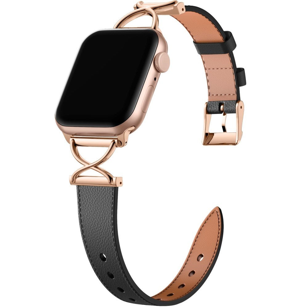 Apple Watch (38/40/SE/41/42 mm) nøytral kunstskinnrem - svart / rosegull