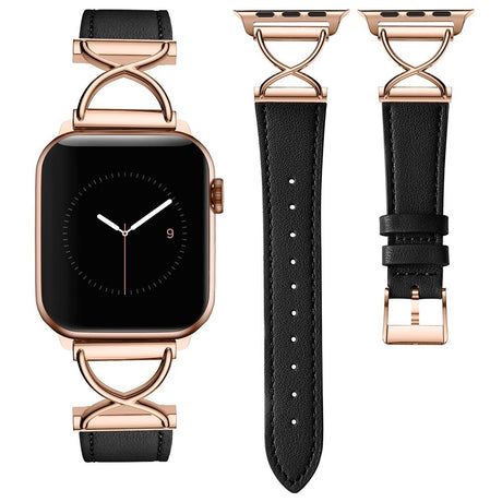 Apple Watch (38/40/SE/41/42 mm) nøytral kunstskinnrem - svart / rosegull