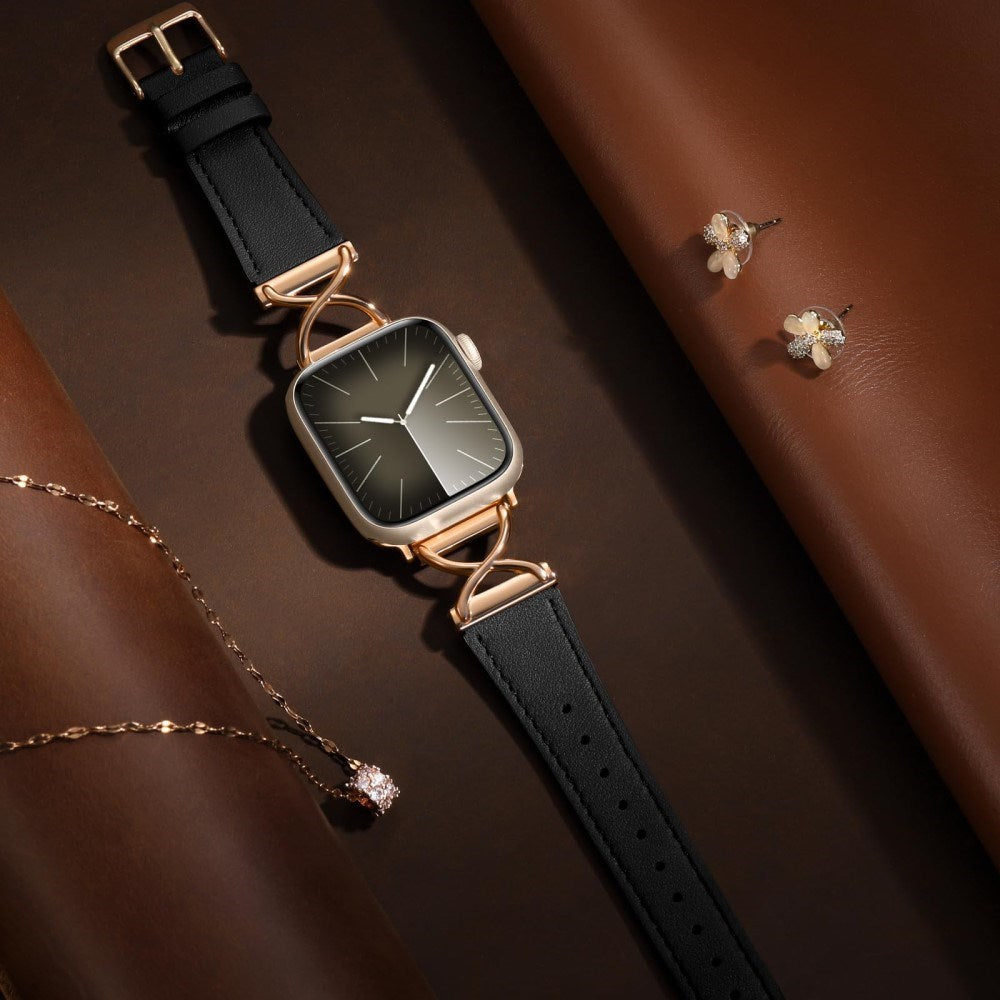 Apple Watch (38/40/SE/41/42 mm) nøytral kunstskinnrem - svart / rosegull