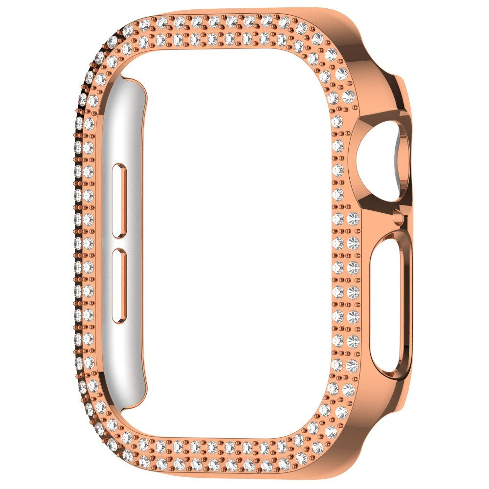 Apple Watch 10 (42 mm) deksel av hardplast m. Rhinestone - Rose Gold / Rhinestone