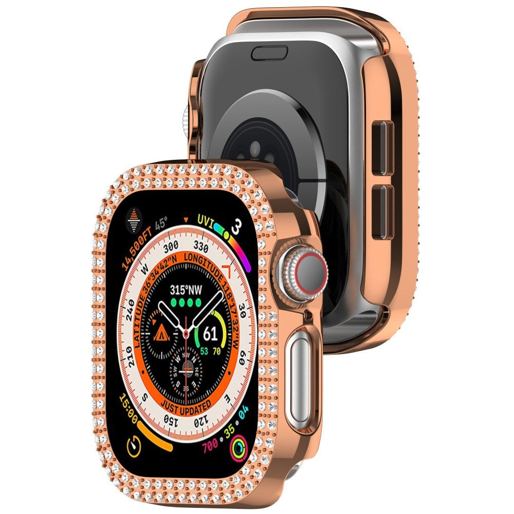Apple Watch 10 (42 mm) deksel av hardplast m. Rhinestone - Rose Gold / Rhinestone