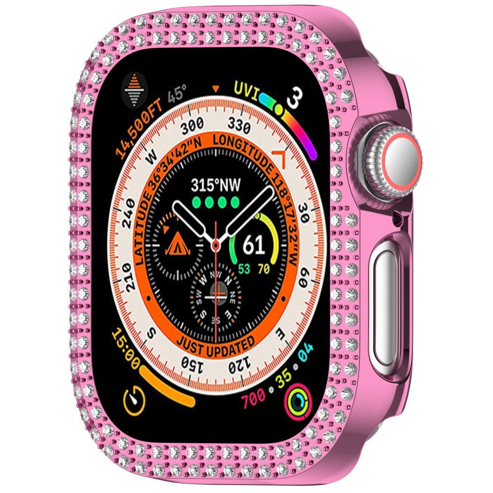 Apple Watch 10 (42 mm) deksel av hardplast m. Rhinestone - Rosa / Rhinestone