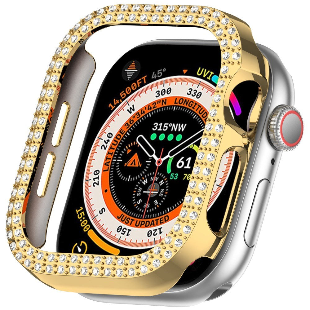 Apple Watch 10 (42 mm) deksel av hardplast m. Rhinestone - Gull / Rhinestone