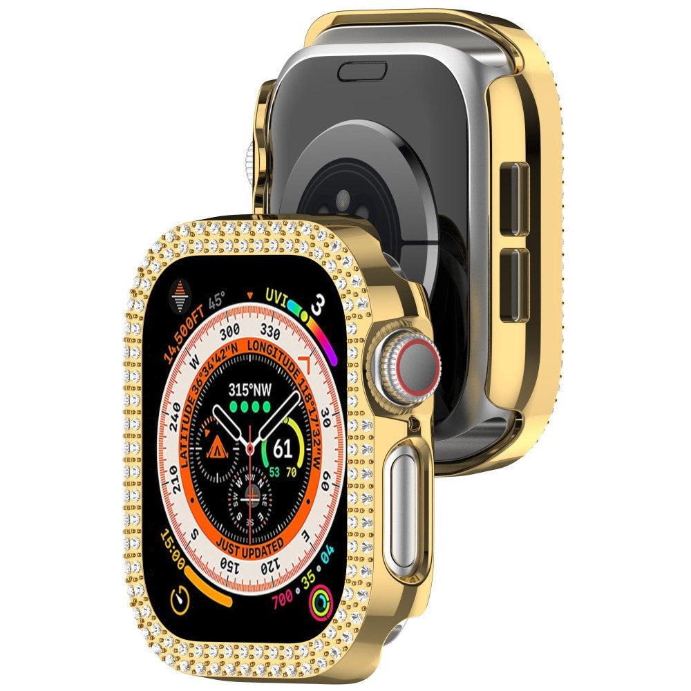 Apple Watch 10 (42 mm) deksel av hardplast m. Rhinestone - Gull / Rhinestone