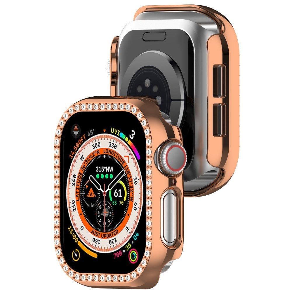 Apple Watch 10 (46 mm) deksel av hardplast m. Rhinestone - Rose Gold / Rhinestone