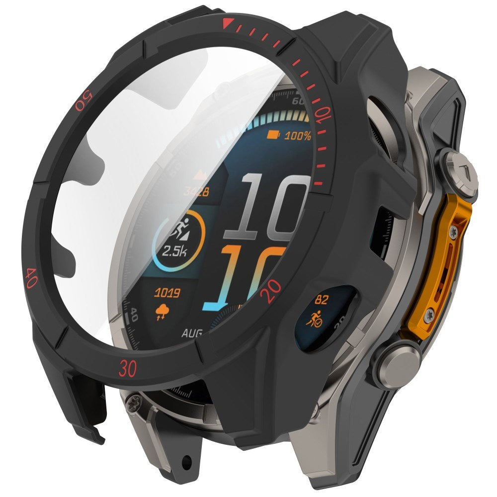 Garmin Tactix 8 AMOLED (47mm) - Hårdt Plastik Cover m. Beskyttelsesglas - Sort / Rød