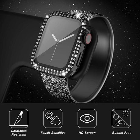 Apple Watch SE/6/5/4 (44 mm) hardplastdeksel m. Innebygd skjermbeskytter - Black &amp; Rhinestone