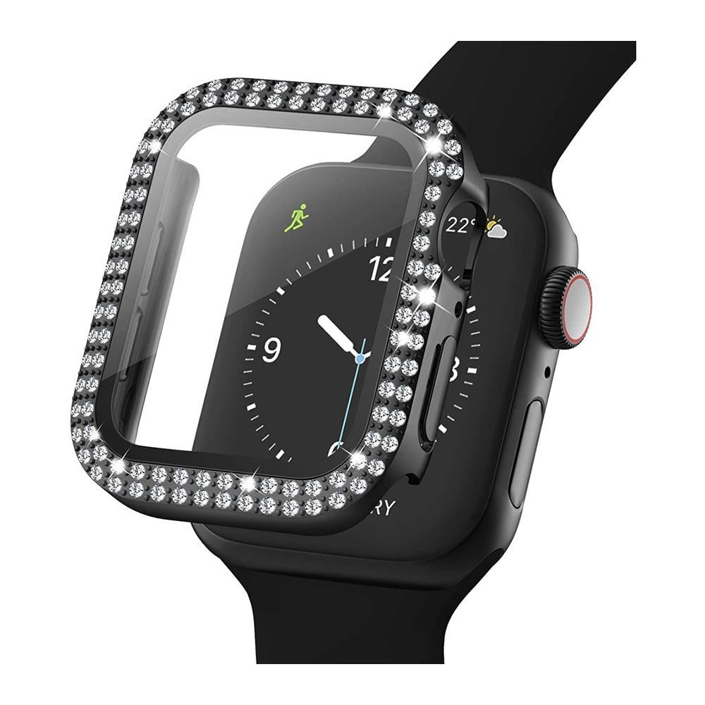 Apple Watch SE/6/5/4 (40mm) Hårdt Plast Cover m. Indbygget Skærmbeskyttelse - Sort & Rhinsten