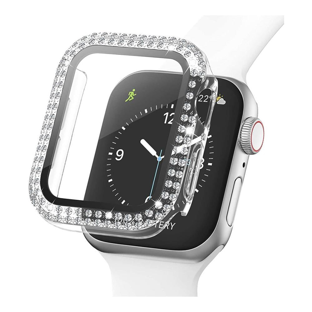 Apple Watch SE/6/5/4 (40 mm) deksel av hardplast m. Innebygd skjermbeskytter - Transparent &amp; Rhinestone