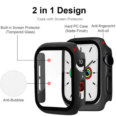 Apple Watch 9/8/7 (41 mm) etui av hardplast m. Innebygd skjermbeskytter - Svart