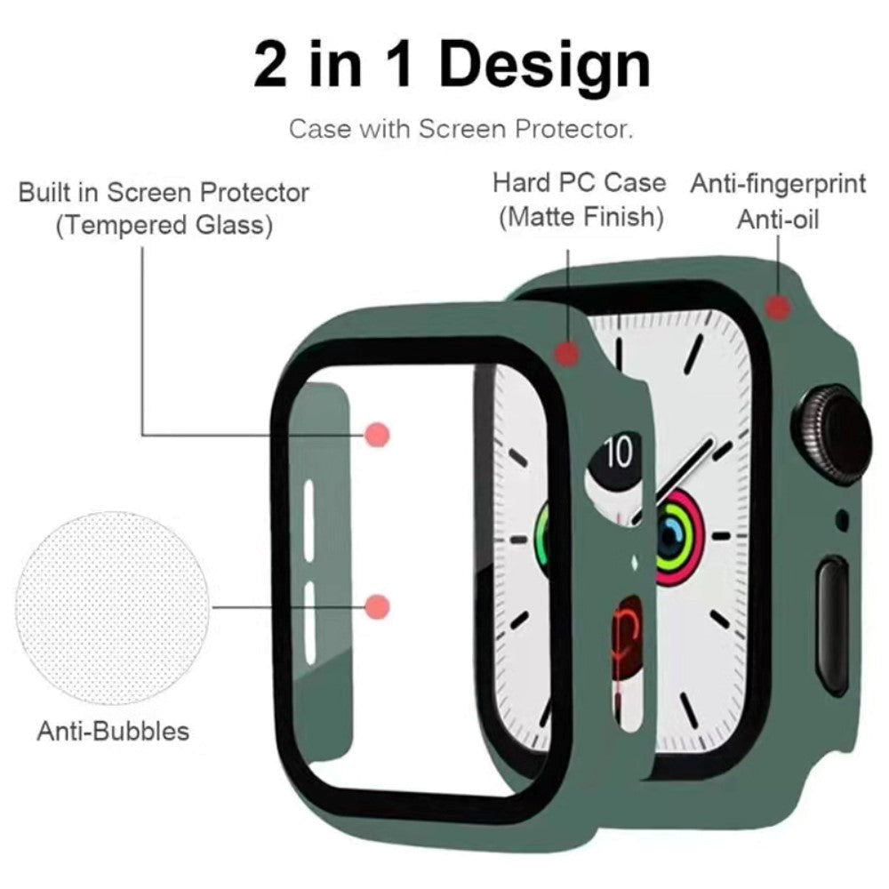 Apple Watch 9/8/7 (45 mm) deksel i hard plast m. Innebygd skjermbeskytter - Grønn