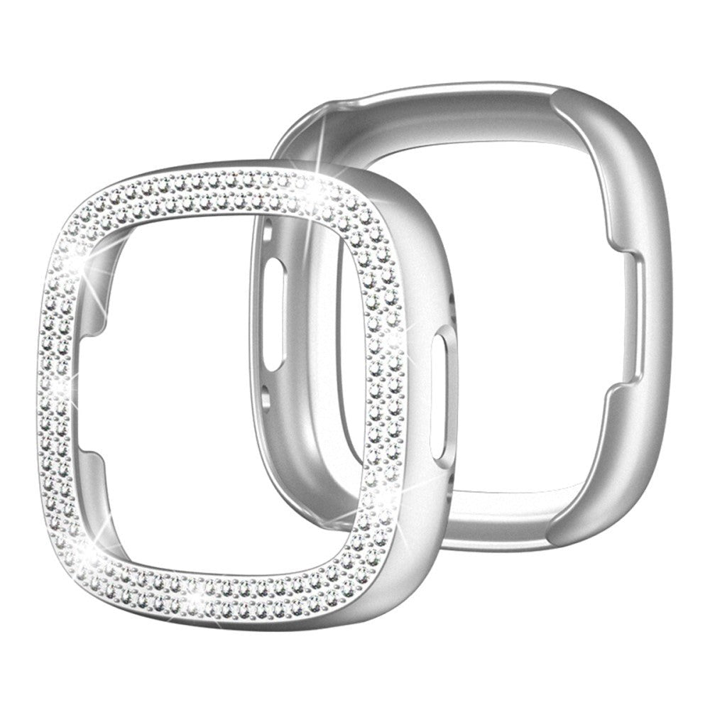 Fitbit Versa 4 / Sense 2 deksel i hardplast - Sølv og Rhinestone