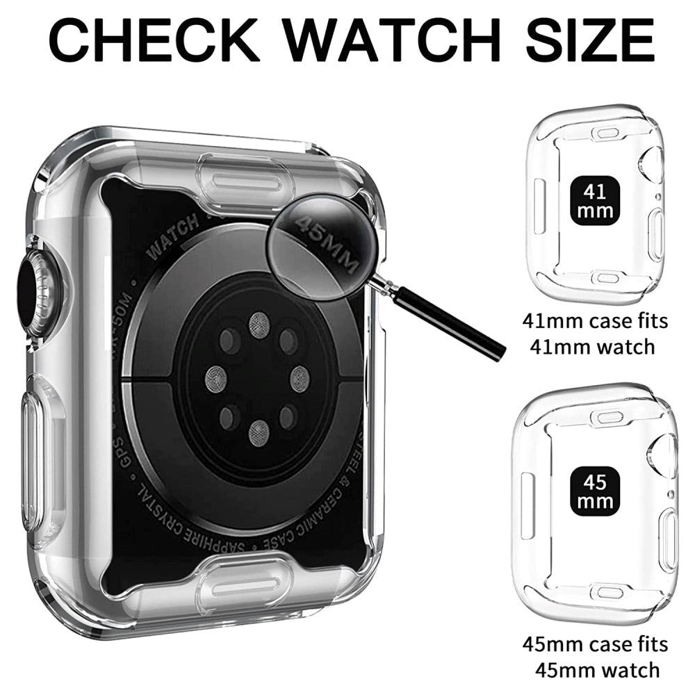 Apple Watch 9/8/7 (45 mm) fleksibelt plastdeksel m. Innebygd skjermbeskytter - Gjennomsiktig