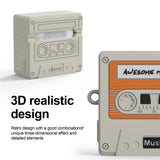 Apple AirPods (4. Gen.) Silikone Cover m. Kassettebånd Design & Karabinhage - Grå