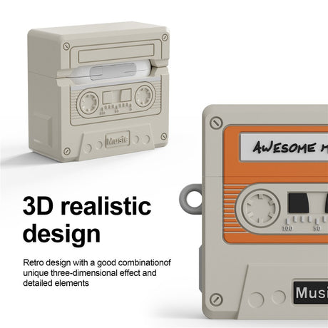 Apple AirPods (4. Gen.) Silikone Cover m. Kassettebånd Design & Karabinhage - Sort