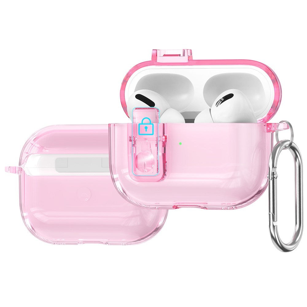Hybrid Plastik Cover m. Karabinhage - Apple AirPods Pro (3. gen.) - Gennemsigtig Glitter / Lyserød