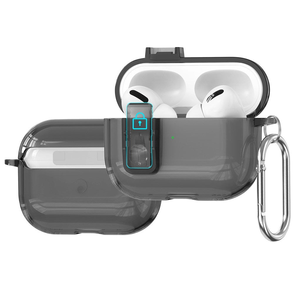 Hybrid Plastik Cover m. Karabinhage - Apple AirPods Pro (3. gen.) - Gennemsigtig / Sort